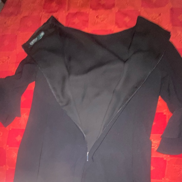 LAUREN by Ralph Lauren black cocktail dress flutter sleeves - Picture 3 of 6